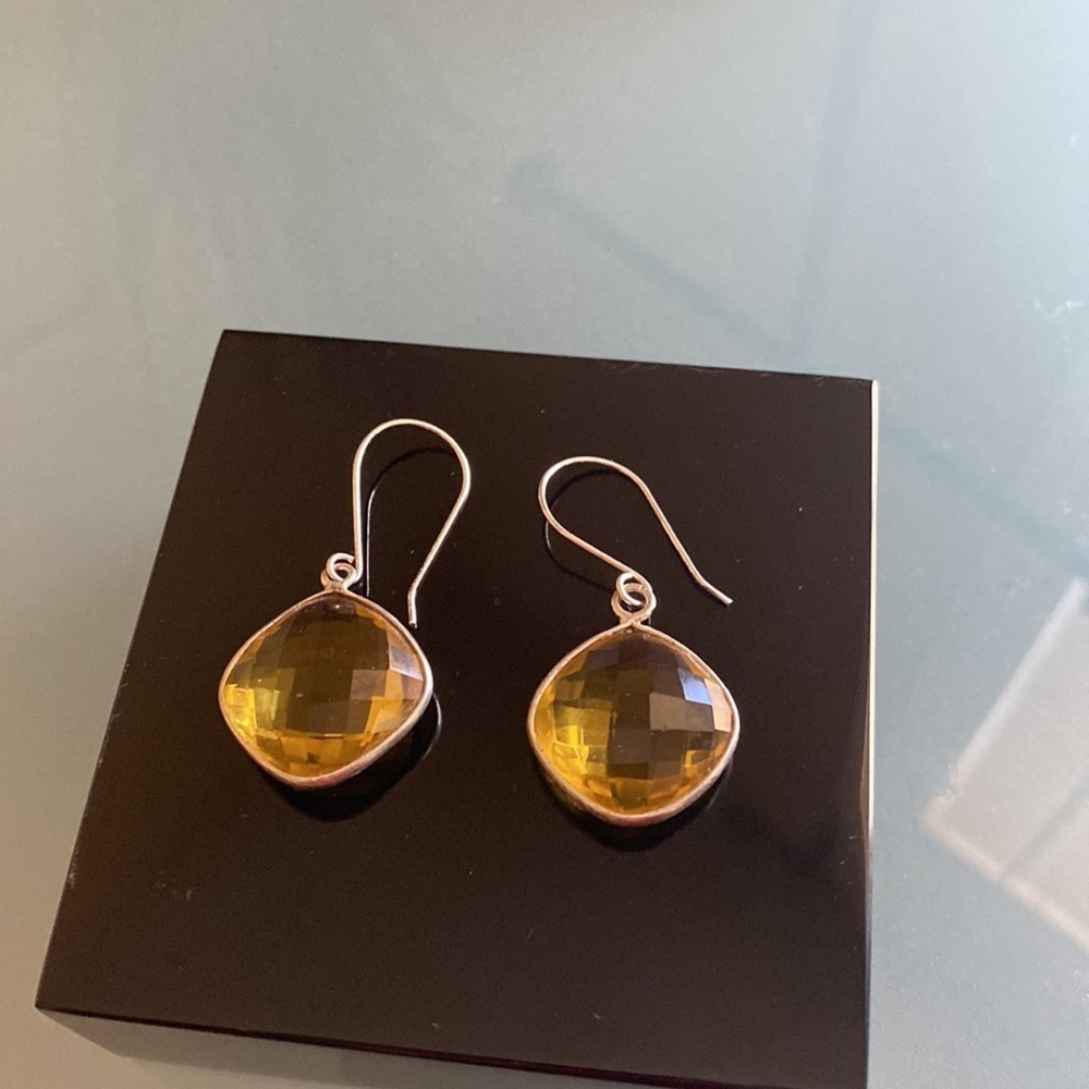 NEW 925 STERLING SILVER and Authentic Citrine Drop Earrings - Picture 3 of 6